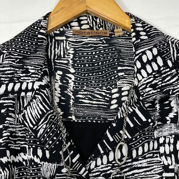 Notations Black and White Print Button Down Blouse - Picture 9 of 14